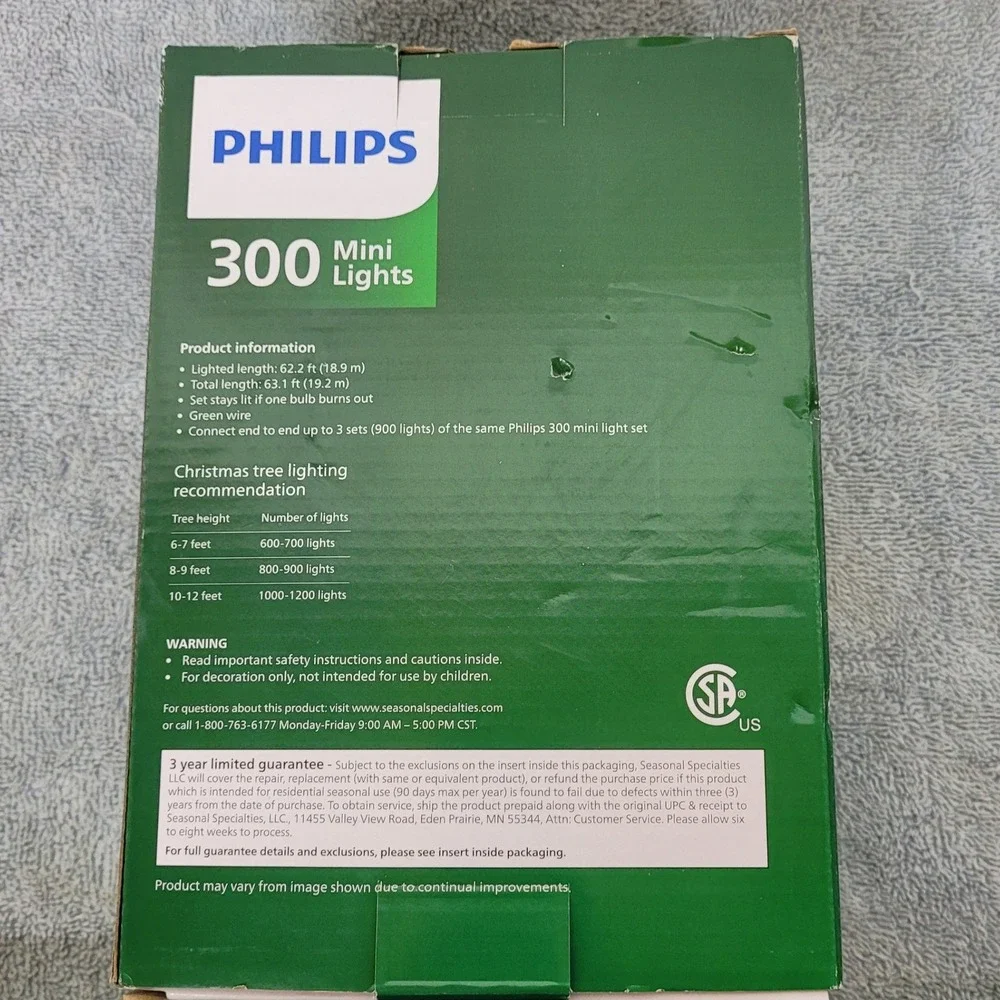 Philips 300 Mini Lights Clear Indoor Outdoor Green Wire Christmas 62.2ft